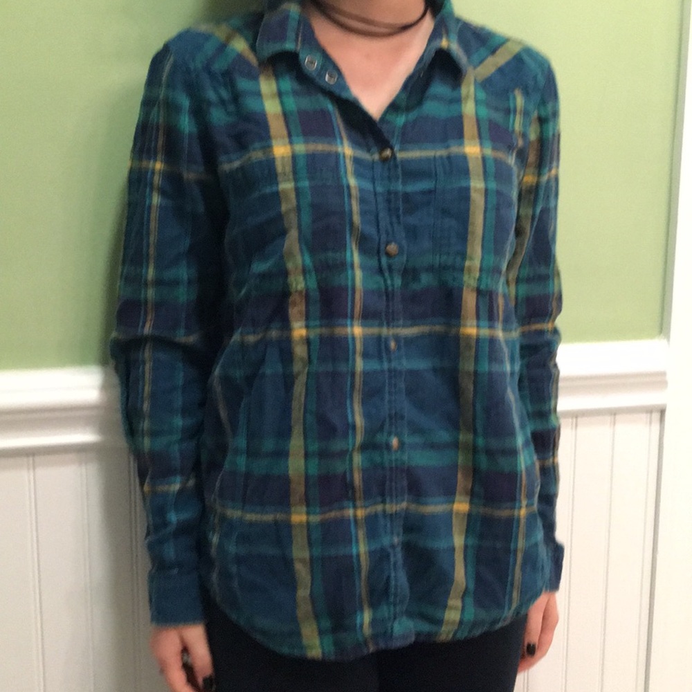 Blue and green button up
